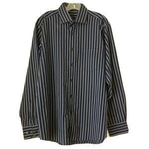 Bugatchi Navy Stripe Classic Fit Button Up Shirt L